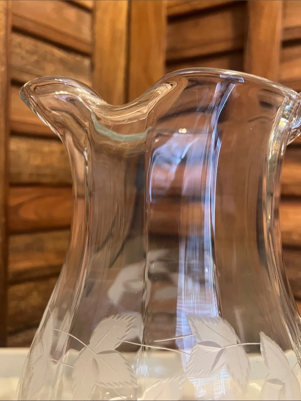 Etched Glass Pitcher with Grapevine Motif - Clear